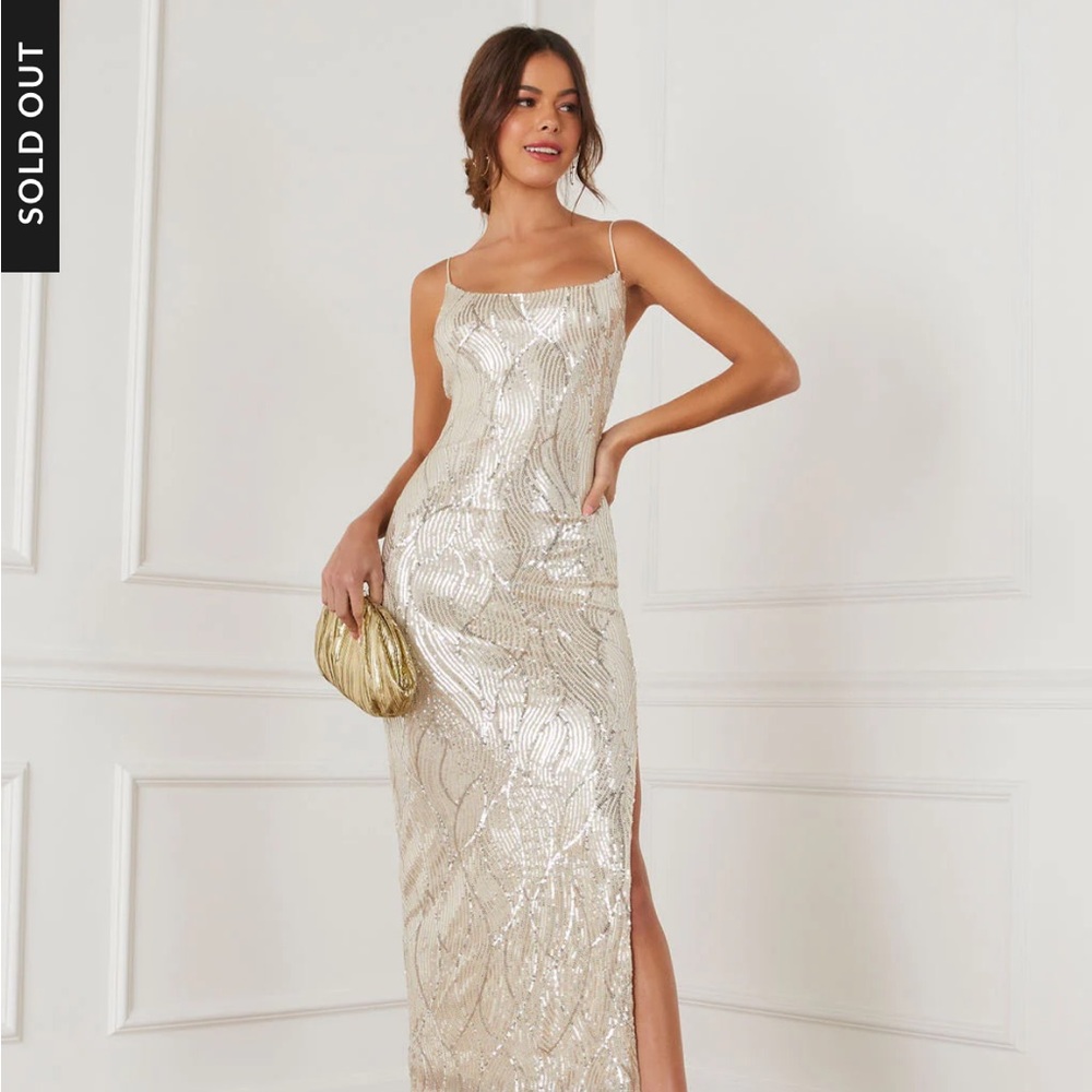 Vici Cream Sequin Maxi Dress